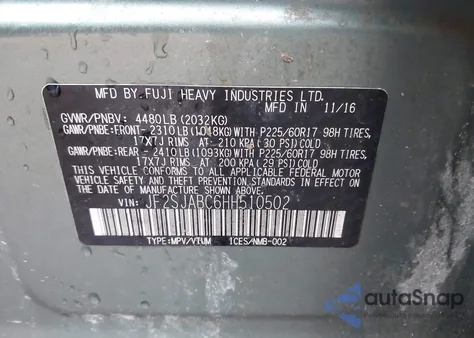 2017 Subaru Forester 2.5I z USA, uszkodzony, nr VIN JF2SJABC6HH510502